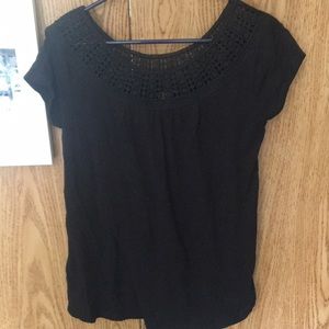 Brand new black tee with lace neckline